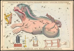 Psalterium Georgii, Fluvius Eridanus, Cetus, Officina Sculptories, Fornax Chemica a Machina Electrica, cca 1825 (karta, papír, tkanivo ) od Sydney Hall