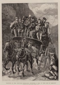 Turisté v západní vysočině, pramenící kopec v průsmyku Melfort (rytina)