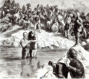 Křest severoamerických indiánů - Mormoni vydávající se za apoštoly Krista, 1892 od Sydney Prior Hall