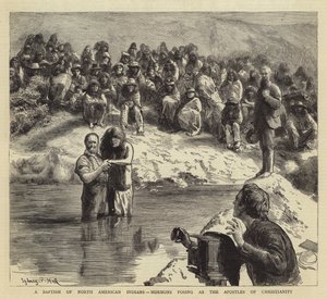 Křest severoamerických indiánů, mormonů vydávajících se za apoštoly křesťanství od Sydney Prior Hall
