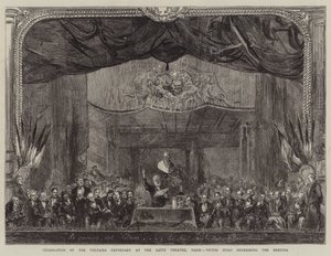 Oslava stého výročí Voltaira v pařížském divadle Gaite, Victor Hugo promlouvá na setkání od Sydney Prior Hall