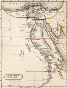 Mapa Aegyptus Antiqua (starověký Egypt), nakreslená a vyrytá Sydney Hall, kolem roku 1826