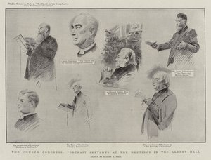 Církevní kongres, portrétní skici na setkáních v Albert Hall litho od Sydney Prior Hall
