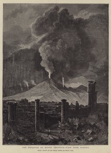 Erupce sopky Vesuv, pohled z Pompejí od Sydney Prior Hall