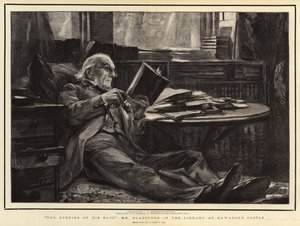 Večer svých dnů, pan Gladstone v knihovně na zámku Hawarden