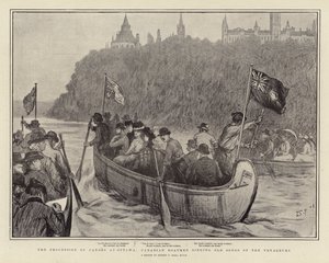 Průvod kánoí v Ottawě, kanadští lodníci zpívající staré písně voyageurů od Sydney Prior Hall
