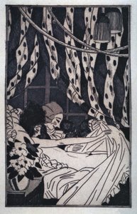 Erotika: Giacomo Casanova (1725-1798) zvedá prostěradla, aby rozjímal o své nahé milence, začátek 20. století (lept)