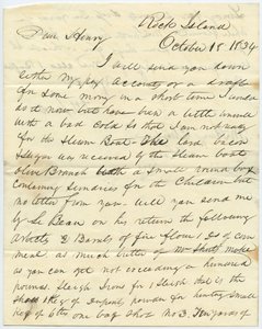 Dopis podepsaný T.F. Smith, Rock Island, Henry Chouteau, St. Louis, MO, 18. října 1834 od T.F. Smith