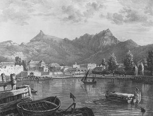 Port Louis, Mauricius, z východní strany přístavu, cca 1830 (litografie) od T. (after) Bradshaw