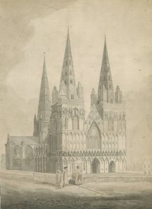 Lichfieldská katedrála – západní fronta: sépiová kresba, nd [1782]