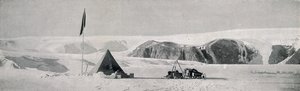 Couloir Cliffs, Granite Harbour, Showing the Camp off the Piemont Tongue, c1911, 1913