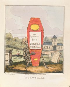 Hrobový nápad: Byt pro svobodného gentlemana, hospoda. 1828 (barevná rytina)