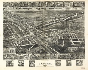 Pohled z ptačí perspektivy na Emporia, Virginie 1907. od T. M. Fowler