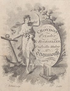Obchodní karta pro Croydon, tiskárnu, knihkupce a výrobce deštníků, 19. stol., 19. stol. od T. Rickard