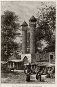 Mešita Elisabethpol (nebo Gandja, nebo Kirovabad, Ázerbájdžán). Rytina od Taylora pro ilustraci příběhu „A travers l