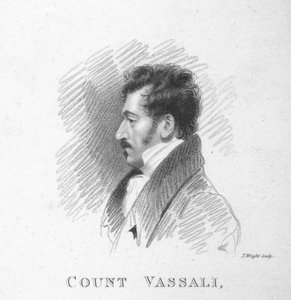 Hrabě Vassali, načrtnutý A. Wivellem ve Sněmovně lordů, 1820.