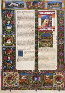 Konec knihy Deuteronomium a incipit z knihy Jozue, z II. dílu Bible Borso d