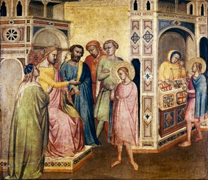 Sv. Eligius před králem Clotharem, kolem roku 1365 (tempera na dřevě) od Taddeo Gaddi
