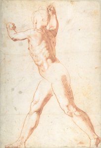 Stojící Nude Man recto, Three Studies of Soldiers verso, 1550.
