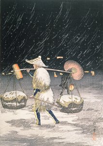Noční sníh, cca 30. léta 20. století (barevný dřevořez) od Takahashi Hiroaki
