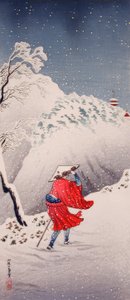 Zasněžený večer na horské stezce od Takahashi Hiroaki