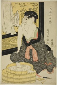 Zrcadlo elegance (Furyu kesho kagami) (barevný dřevořez; oban) od Tamagawa Shucho
