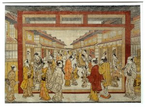 Perspektivní pohled na Nakano-Cho. Japonský tisk Masanobu Tanaka, aktivní v letech 1741 až 1748, styl Ukiyo-E. Paříž, Musée Guimet od Tanaka Masunobu