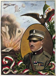 Alegorie o majoru Francescu Baraccovi (1888-1918), hrdinech italského letectva, kteří zahynuli v bitvě v roce 1918. Kresba Tancredi Scarpelli. milánský . od Tancredi Scarpelli