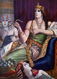 Egyptský starověk: “” Smrt Kleopatry”” Egyptská královna Kleopatra VII Thea Philopator (69–30 př. n. l.) sebevražda uštknutím dvěma hady aspiky (Sebevražda Egypta Cleopatra) Ilustrace Tancredi Scarpelli (1866–1937) z “ "Storia d