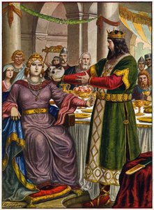 král Alboin (přibližně 526-572) dává dceři svého protivníka lebku, aby se napila. od Tancredi Scarpelli