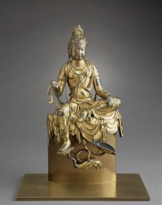 Sedící Bódhisattva Avalókitéšvara, 8. století (bronz se zlacením) od Tang Dynasty Chinese School