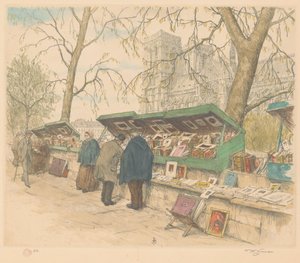 Knižní stánky na Quai de Montebello, Notre-Dame v pozadí od Tavík František Šimon (signed by artist)