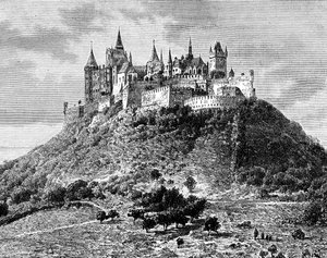 Burg Hohenzollern, jižně od Stuttgartu, Německo, 19. století