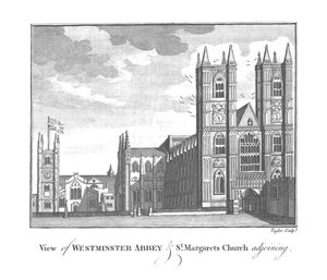 Pohled na Westminsterské opatství a přilehlý kostel St. Margarets, konec 18. a začátek 19. století od Taylor