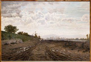 Ráno podél řeky Arno. Kopači písku podél řeky Arno, kolem roku 1868 (olej na plátně) od Telemaco Signorini