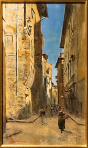 Částečný pohled na ulici v historickém centru Florencie, c.1880 (olej na panelu) od Telemaco Signorini