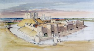 Ilustrace hradu York, Severní Yorkshire, jak to mohlo být na konci 13. století, 1985