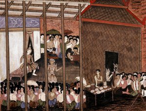 Diváci sledují divadelní představení (nástěnná malba) od Thai School