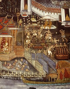 Odlévání obrazů Buddhy v době Sukhothai (nástěnná malba) od Thai School