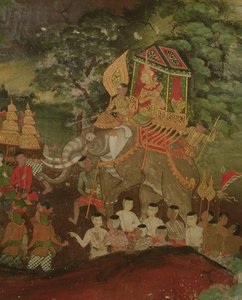 Král Sanjaya na slonovi, Wat Suwannaram, Dhonburi, 1831 od Thai School