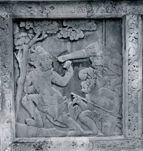 Jeden ze série reliéfů zobrazujících Rámakien (Rámájana). od Thai School