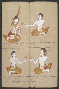 Nebo 16455 f.18r, Šťastné a nešťastné kombinace párů, z Phrommachat (pergamen) od Thai School