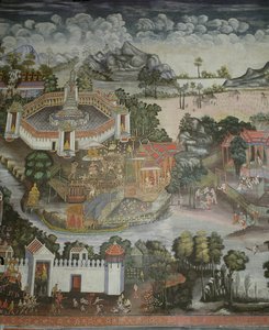 Město Phitsanulok a fontána se sochami Buddhy, Wat Bowonniwet Vihara, Bangkok od Thai School