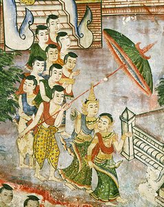 Wiharn Laikarn, epizoda z Jataka Sang Thong (freska) od Thai School