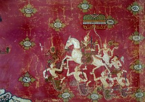 Buddhismus: “” scéna života Buddhy: Grand Depart”” Detail malby na plátně z Thajska. Ne 1,4x0,9 m Paříž, Musee Guimet, Musee national des Arts Asians od Thai Thai