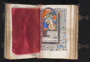 Kniha hodin Použití Paříže: Fol. 66v, zdobený okraj, c. 1420.