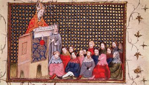 Harl 1319 f.12 Arcibiskup Arundel káže ve věci Jindřicha, z „Histoire du Roy d