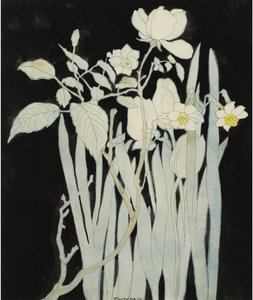 Narcisy a růže par Hoytema, Theo van (1863-1917). Akvarel a tuš na papíře, rozměr : 27,5x23