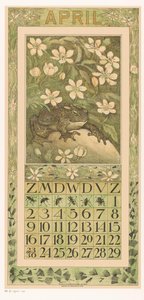 List kalendáře dubna s žábou Kalendář 1911 12 litografií Th. v. Hoytema (název série) Cesta pod květy od Theo van Hoytema