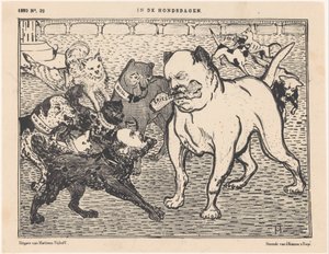 Karikatura o volebním zákonu od Johannese Tak van Poortvliet Na psích dnech (název na objektu)